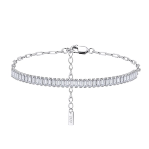 Elegant S925 sterling silver bracelet with sparkling rectangular 5A cubic zirconia stones