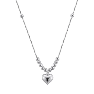 Elegant S925 sterling silver heart pendant necklace with beads on a delicate box chain