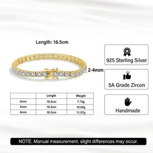 Guide des tailles bracelet tennis en argent 925 et zircons 5A de 2mm à 4mm de largeur