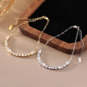 Elegant gold and silver S925 bracelets featuring rectangular cubic zirconia gemstones
