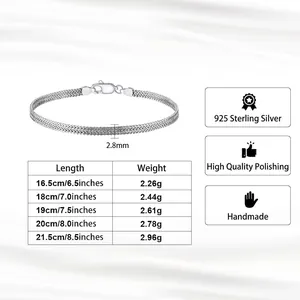 S925 Sterling Silver Sparkle Chain Bracelet size chart with lengths and weights