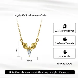 Collier Ailes d'Ange en Argent 925 avec Pendentif Zirconium en Forme de Poire