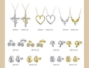Macro view of S925 sterling silver necklaces and earrings with brilliant 5A cubic zirconia