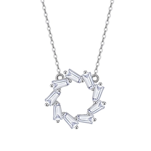 Sterling silver circular necklace featuring baguette-cut zircon stones on a thin cable chain