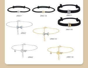 Detailed grid showing S925 sterling silver and 14K gold-plated bracelets with 5A zircon charms
