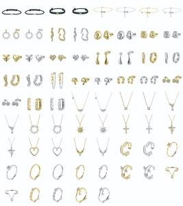 Detailed collection of S925 silver jewelry featuring zircon hearts and crosses