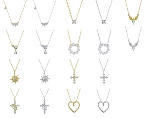 Collection of 17 elegant S925 silver and gold plated necklaces with shiny zircon pendants