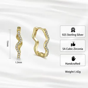 925 sterling silver gold wave hoop earrings with 5A zircon inlay for women