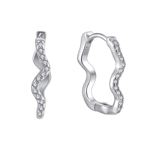 Elegant S925 sterling silver wave hoop earrings with pavé cubic zirconia accents