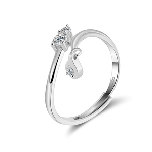Minimalist S925 sterling silver open ring with zircons and teardrop charm pendant