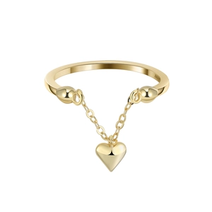 S925 Sterling Silver Heart Pendant Tassel Chain Open Ring For Women Fashion Ins Style Adjustable Gold Silver Finger Ring Jewelry