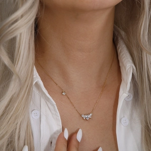 S925 sterling silver gold necklace with marquise zircon stones worn on model neck