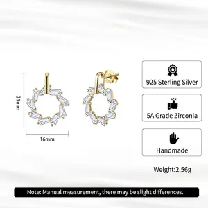 Boucles d'oreilles en argent S925 plaqué or 18K avec zircons 5A en design géométrique