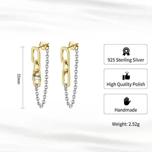 French style 925 sterling silver long tassel chain drop earrings 33mm for women
