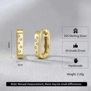 Elegant S925 sterling silver square hoop earrings with 5A grade zircon inlay for women