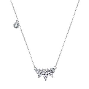 Polished S925 silver necklace with marquise and round zircon stone cluster pendant