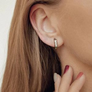 Minimalist S925 sterling silver square hoop earrings with micro-inlaid zircons for women