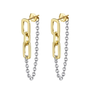 French Style 925 Sterling Silver Long Chain Tassel Earrings For Women Two-Tone Gold Silver Spliced Geometric Earring Jewelry