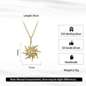 Collier en argent sterling 925 doré avec pendentif tournesol et oxyde de zirconium 5A