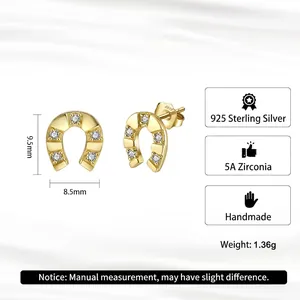 Boucles d'oreilles fer à cheval en argent S925 avec zircons 5A et dimensions