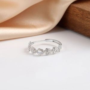 Detail view of S925 sterling silver rose ring with sparkling cubic zirconia stone