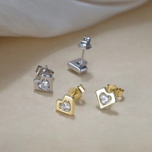 S925 sterling silver heart zircon earrings in gold and silver plating options