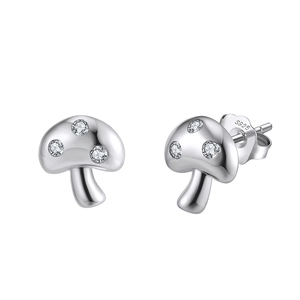 925 sterling silver mushroom stud earrings with sparkling cubic zirconia inlay