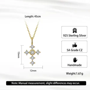 Collier croix en argent 925 fait main avec zircons 5A et chaîne d'une longueur de 45cm