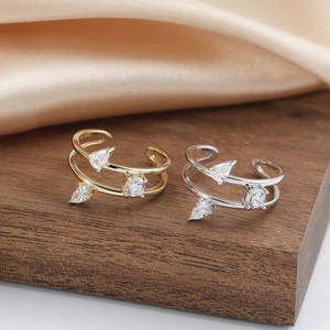 Bagues doubles en argent S925 avec zircons scintillants, finitions dorée et argentée