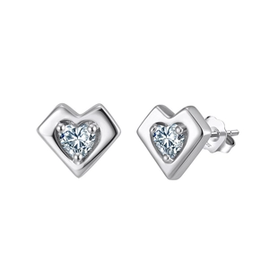Elegant S925 sterling silver heart stud earrings with cubic zirconia in a minimalist style