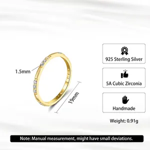 Handmade S925 sterling silver gold plated thin ring with 5A cubic zirconia stones