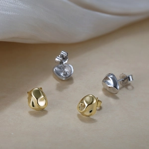 S925 sterling silver minimalist irregular lava stud earrings in gold and silver finish