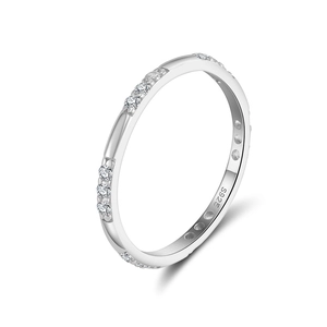 Minimalist S925 sterling silver ring with sparkling zirconia stones in a slim design