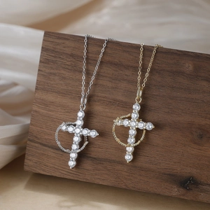 Elegant sterling silver cross pendant necklace with sparkling cubic zirconia stones