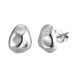 Polished S925 sterling silver earrings with irregular organic design and butterfly back