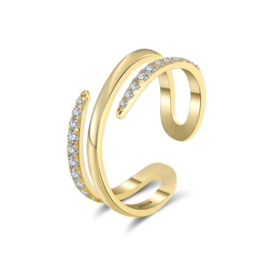 Anello Bypass in Argento Sterling 925 Zirconia Per Donna Minimalista Doppio Strato Regolabile Aperto Placcato Oro Argento