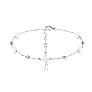 Elegantes 925 Sterling Silber Fußkettchen mit weißen Kleeblatt-Anhängern und polierten Perlen