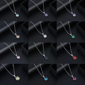 Luxury 925 Sterling Silver Round Cut Colorful Zirconia Pendant Necklace For Women Elegant Geometric Constellation Jewelry