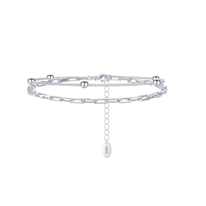 Bracelet multicouche en argent sterling S925 avec breloques carrées et petites billes