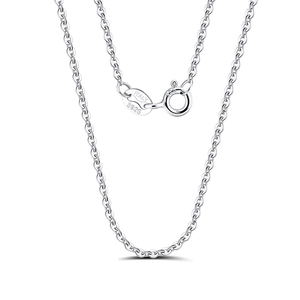 S925 Sterling Silver Italian cable chain necklace with spring ring clasp on white background