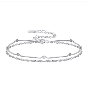 Bracelet double rang en argent S925 avec chaîne Singapour torsadée et petites billes