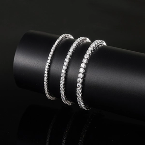 Three rows of S925 silver moissanite tennis bracelets with classic four-prong setting