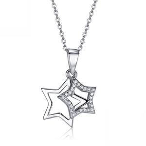 Elegant S925 sterling silver star pendant necklace with cubic zirconia for women