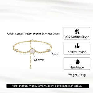 925 silver gold-plated freshwater pearl bubble bracelet with side stones on white background