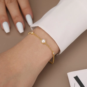 925 Sterling Silver Freshwater Pearl Bubble Bracelet For Women 14K Gold Plated Minimalist Zirconia Chain Bracelet Jewelry Gift