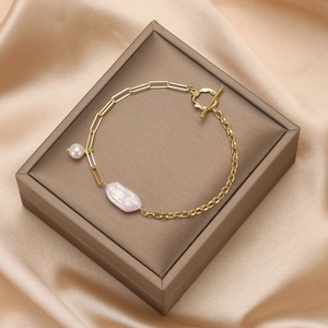 Baroque pearl bracelet with S925 silver chain and vintage OT buckle on silk