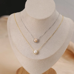 Elegant 925 Sterling Silver Pendant Necklace With Natural Bread Artificial Pearl And Sparkling White Zirconia Halo For Women
