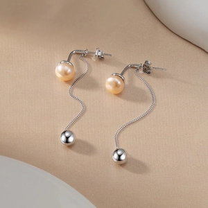Elegant natural freshwater pearl tassel drop earrings with gold-plated S925 silver finish
