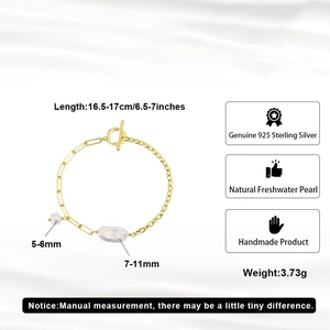 S925 sterling silver bracelet with toggle clasp and natural baroque freshwater pearls