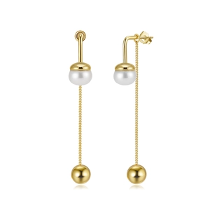 Detailed close-up of S925 sterling silver hallmark on gold-plated tassel pearl earrings